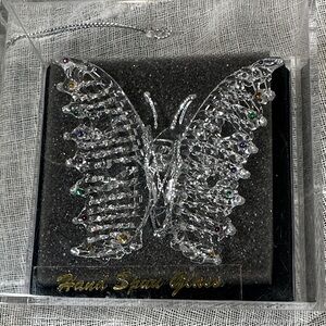 Vintage Handspun Glass Butterfly Ornament in Acrylic Case with Colorful Dots NWT